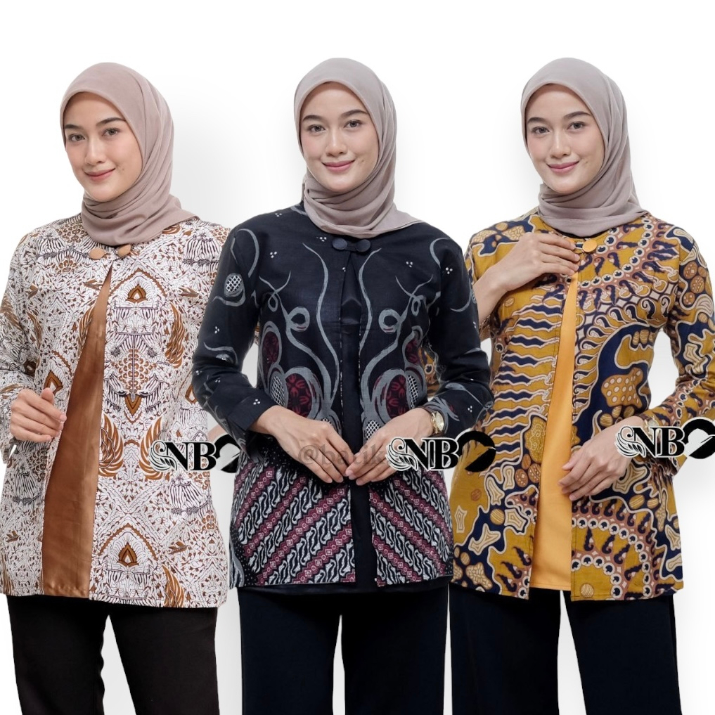 Baju Batik Wanita Modern Atasan Blouse Batik Kerja Kantor Wanita Seragam Batik M L XL XXL