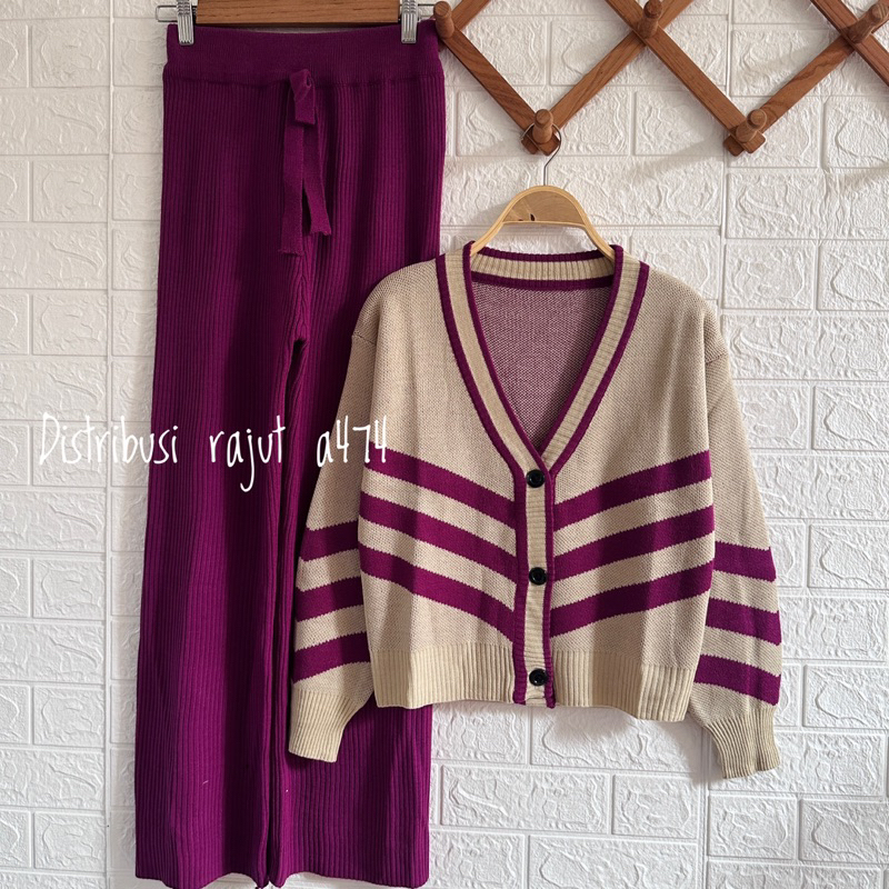 CITRA CARDIGAN RAJUT KANCING MOTIF STRIPE ATASAN LENGAN PANJANG WANITA