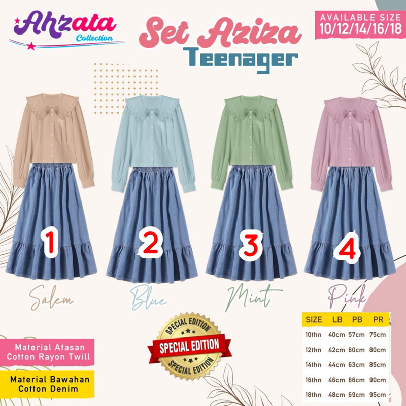 RAF AHZATA COLLECTION Set Aziza Teenager Pakaian Setelan Atasan Bawahan Baju Kaos Rok Anak Perempuan