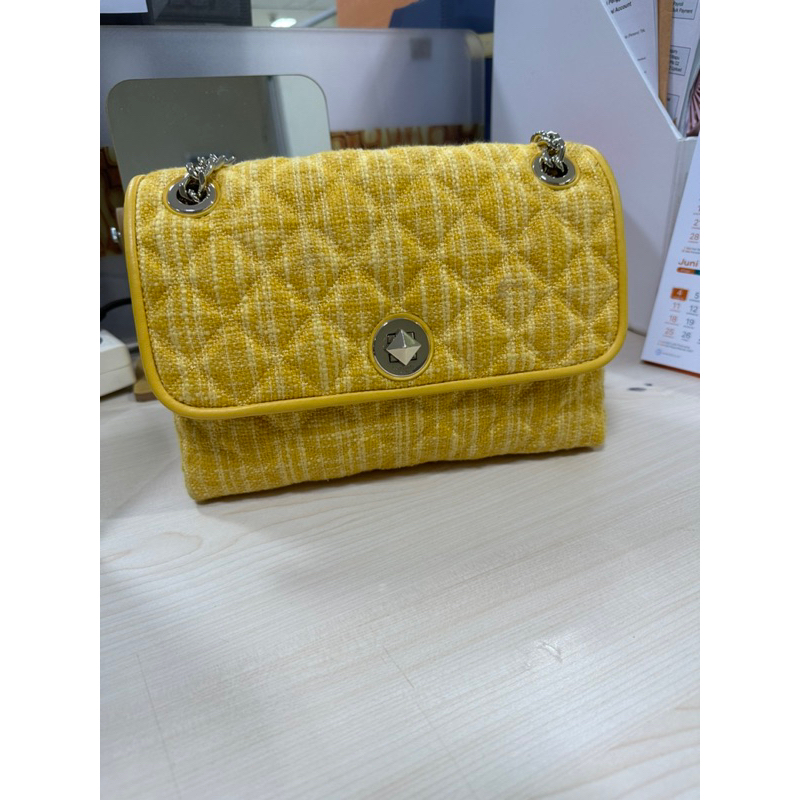 TAS KATE SPADE SLING BAG FLAP SHOULDER CROSSBODY NATALIA TWEED YELLOW