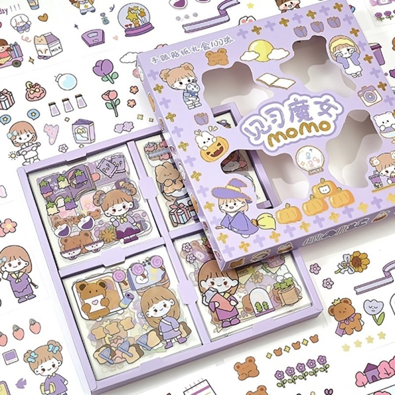 Aneka Stiker mixue isi 100 &amp; momo , Waterproof Sticker Tumblr Lucu Kartun Korea Dekorasi Hiasan Scrapbook DIY