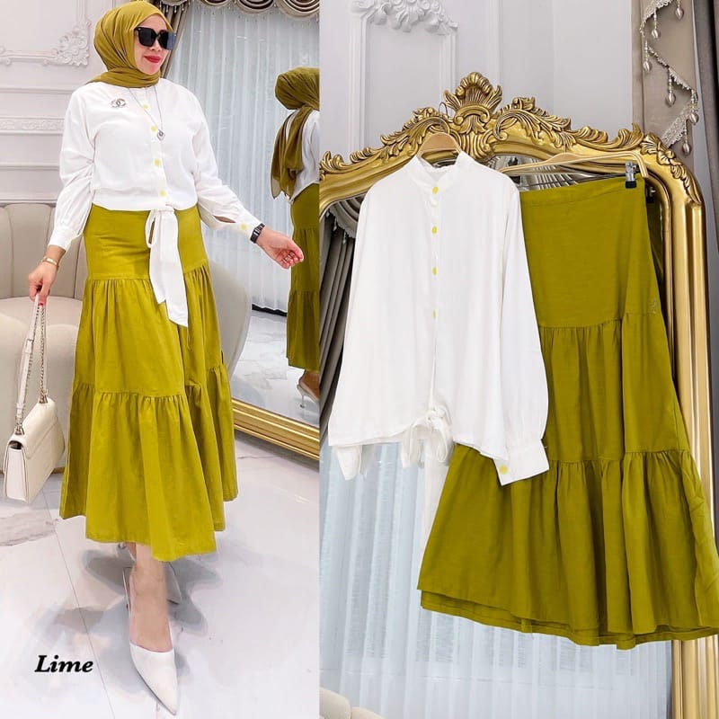 BISA COD' Leoni Set Rok 2in1 Bahan Crinkle Airflow Setelan Wanita Kekinian 2022 Baju Setelan Viral U