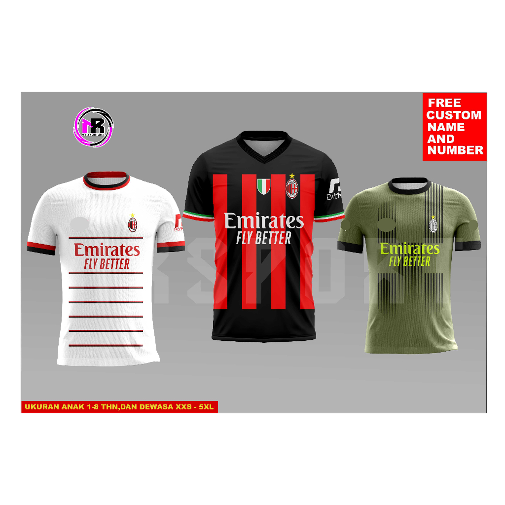 JERSEY PRINTING AC MILAN HOME AWAY & THIRD TERBARU/ATASAN BAJU BOLA AC MILAN HOME CUSTOM/JERSEY ANAK