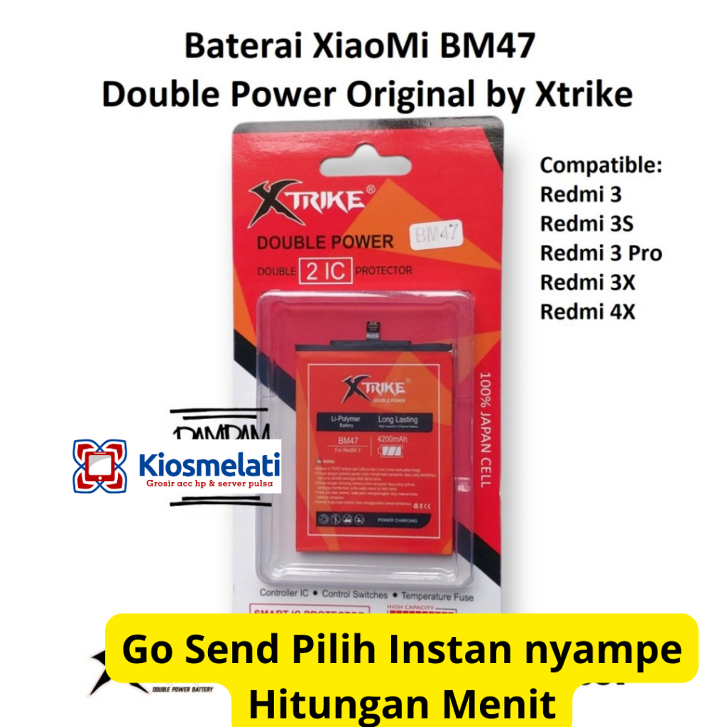Baterai Xtrike /HYT Double Power XiaoMi BM47 Redmi 3 3S Pro 3X 4X Batre Ori