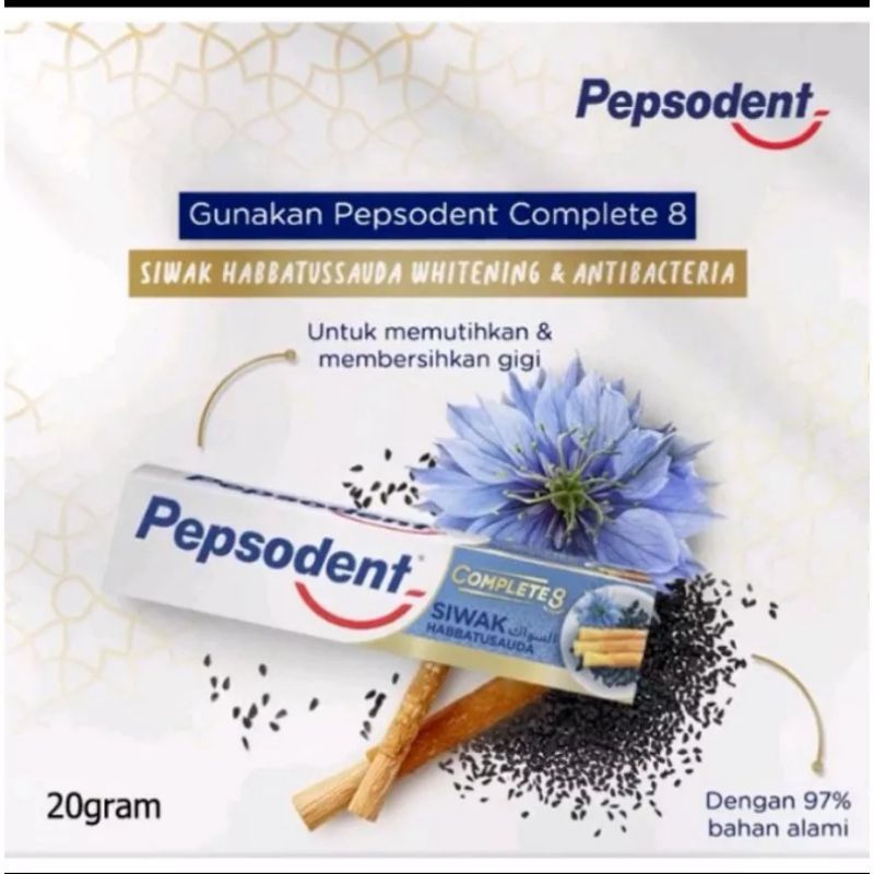 Pasta Gigi Pepsodent Complete 8 Siwak dan Habbatussauda odol traveling - 20g