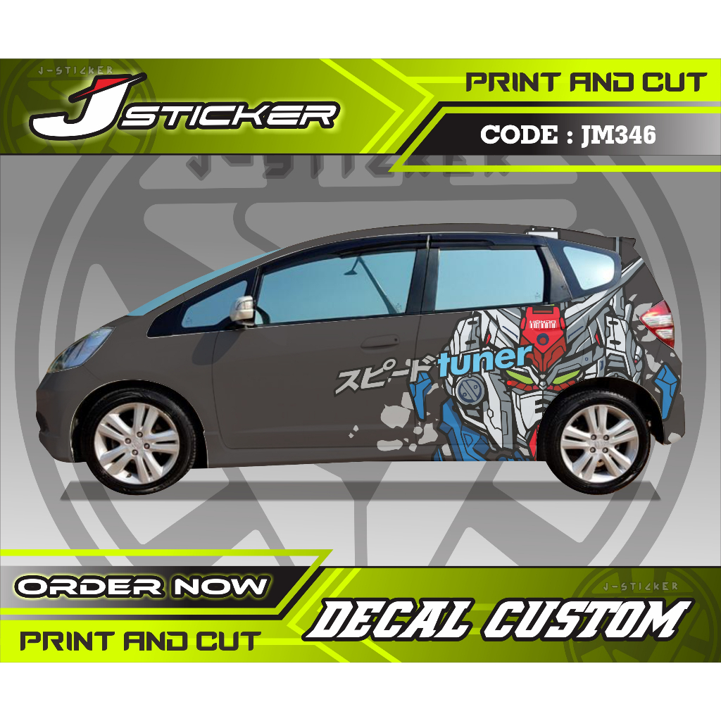 sticker printing gundam mobil ayla agya jazz brio