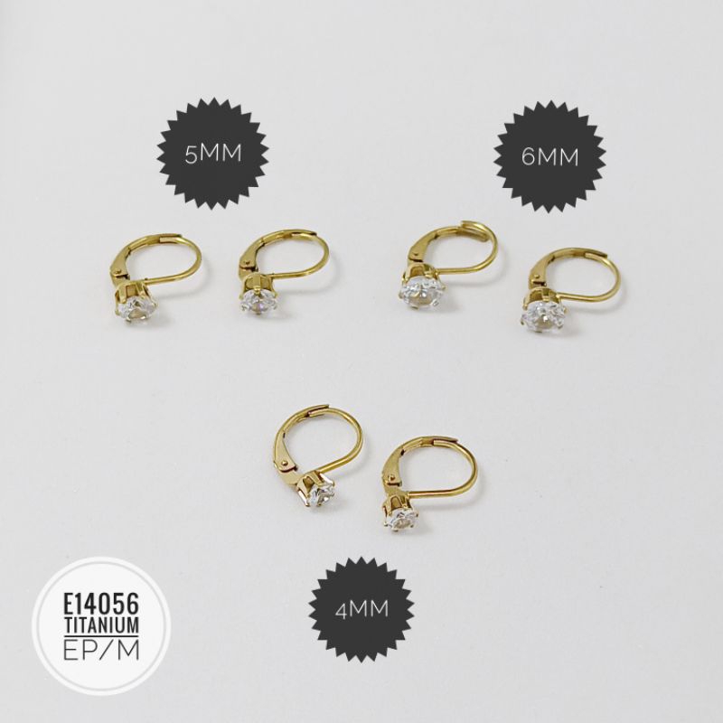 Anting titanium daisy permata gold E14056