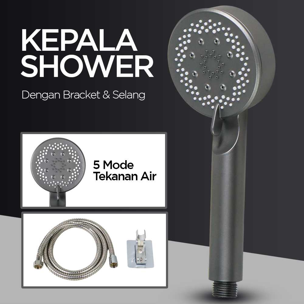 Set Kepala Shower Mandi 5 Mode Adjustable Desain Genggam Minimalis Sower Perlengkapan Kamar Mandi Berkualitas