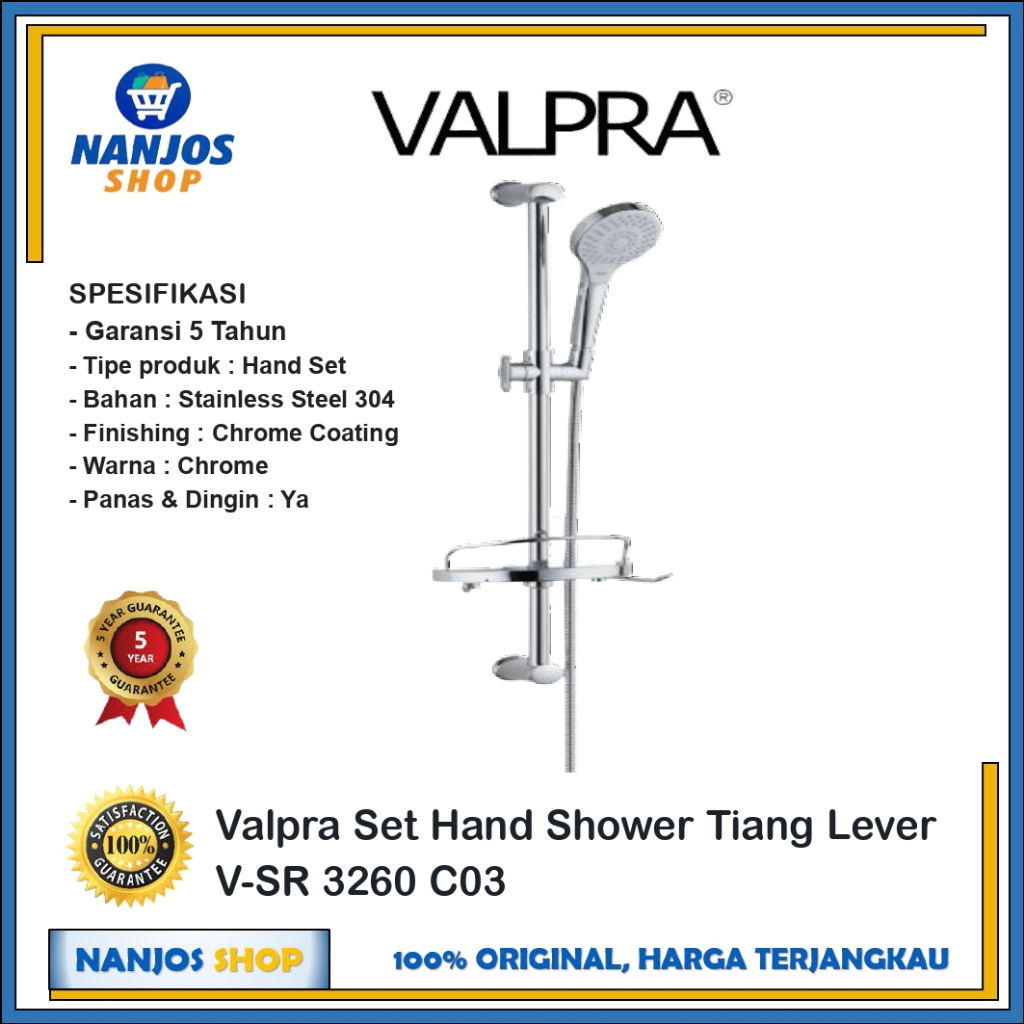 Valpra Hand Shower Tiang Lever / Shower Mandi Chrome Panas Dingin Hand Set V-SR 3260 C03 Garansi Resmi 5 Tahun