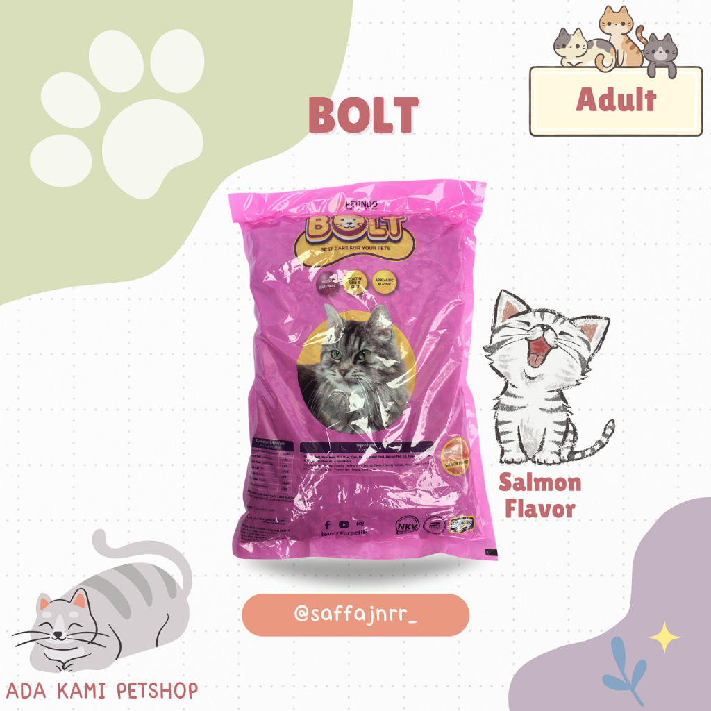 Makanan Kucing BOLT Ikan| BOLT ikan salmon flavor Makanan Kucing Kering