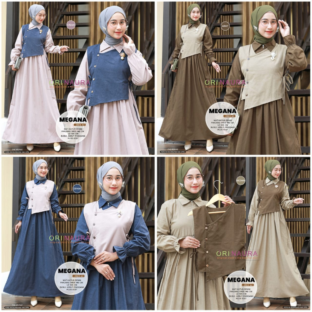 Gamis Dewasa Megana #2 Matt Katun Denim Original Naura