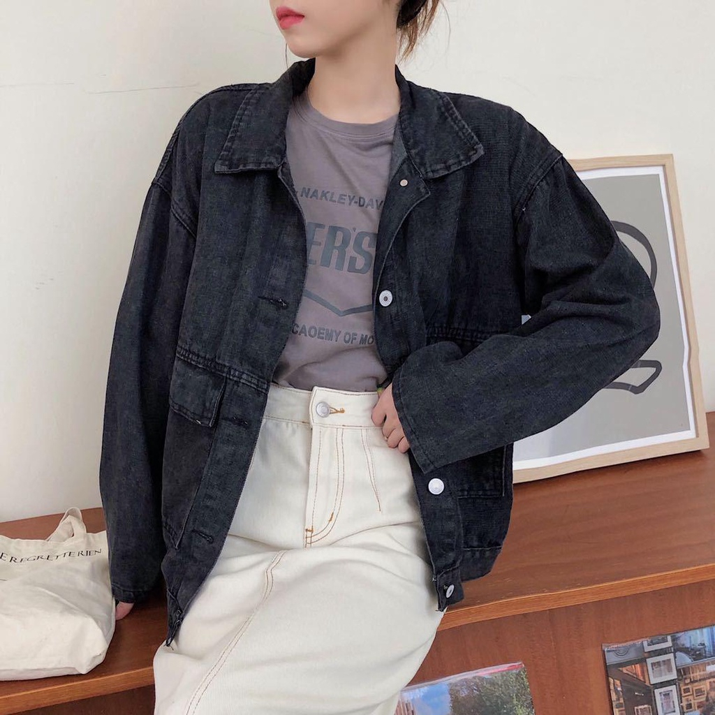 XIAOZHAINV Korean Style Lengan Panjang Jaket Denim