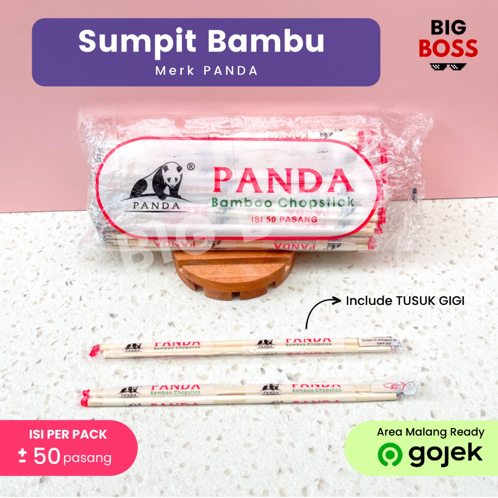 [ISI 50 PASANG] Sumpit Bambu Panda + Tusuk Gigi Steril Higienis / Sumpit Pangsit Mie Ramen / Sumpit Dimsum / Sumpit Katsu
