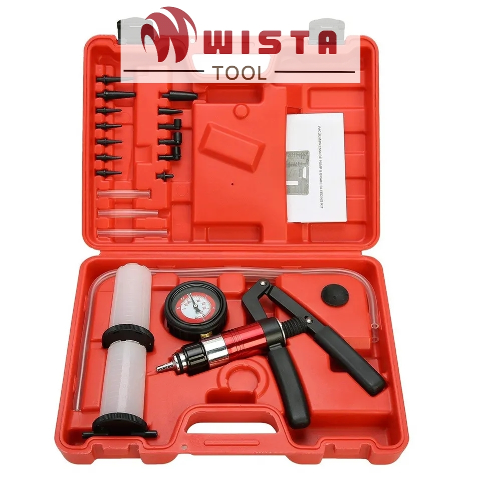 21pc WISTA Hand Held Vacuum Pump Pompa Minyak Rem Brake Bleeder Set Alat Tester Kit