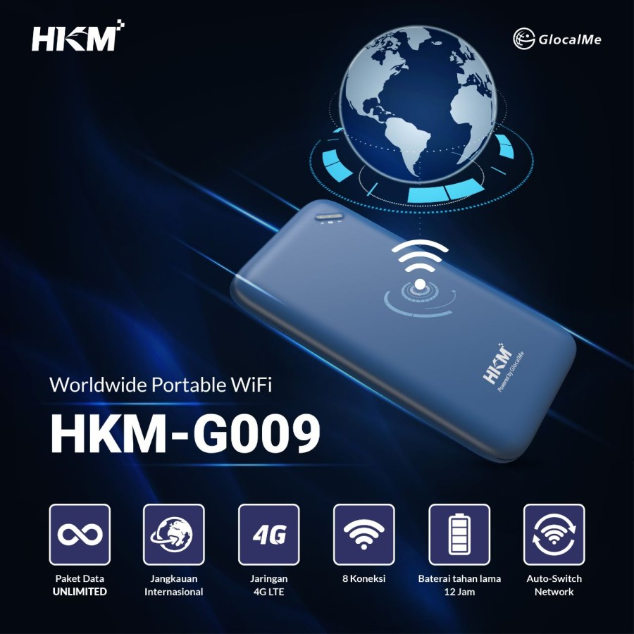 Modem Wifi 4G HKM Glocalme G009 Unlimited 6 Bln Indonesia + 8 Negara