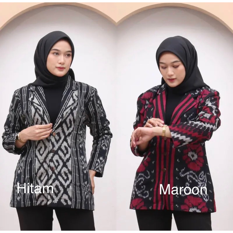 blazer kantor batik tenun outer kerja atasan wanita