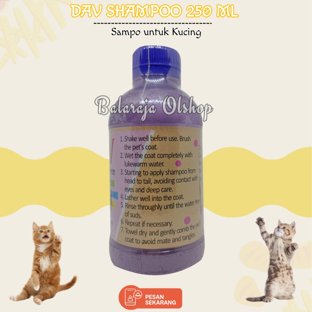 Shampo Kucing - Dav Cat Shampoo 250ml Original - Dengan Ph Balance Dan Moisterizing Sampo Untuk Cat Kitten Wangi Tahan Lama Awet Bersih Sehat