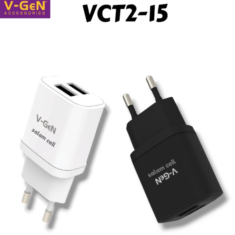 Charger V-Gen VCT2-15 Dual Port 2,4A 1Pack Isi 20pcs Original VGEN Garansi Resmi