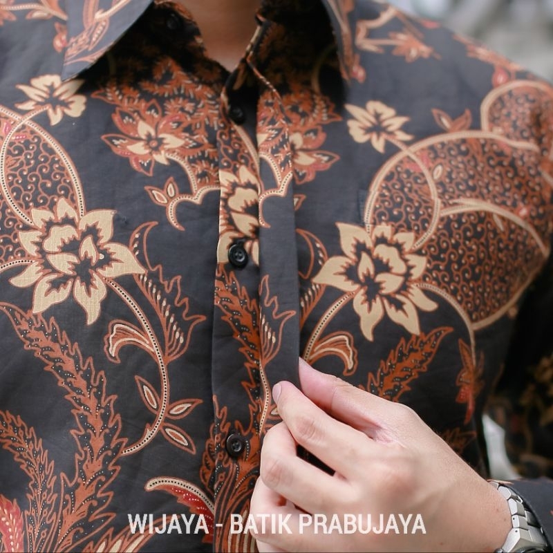 WIJAYA Kemeja Batik Pria Lengan Panjang Modern Premium Full Furing Katun Halus