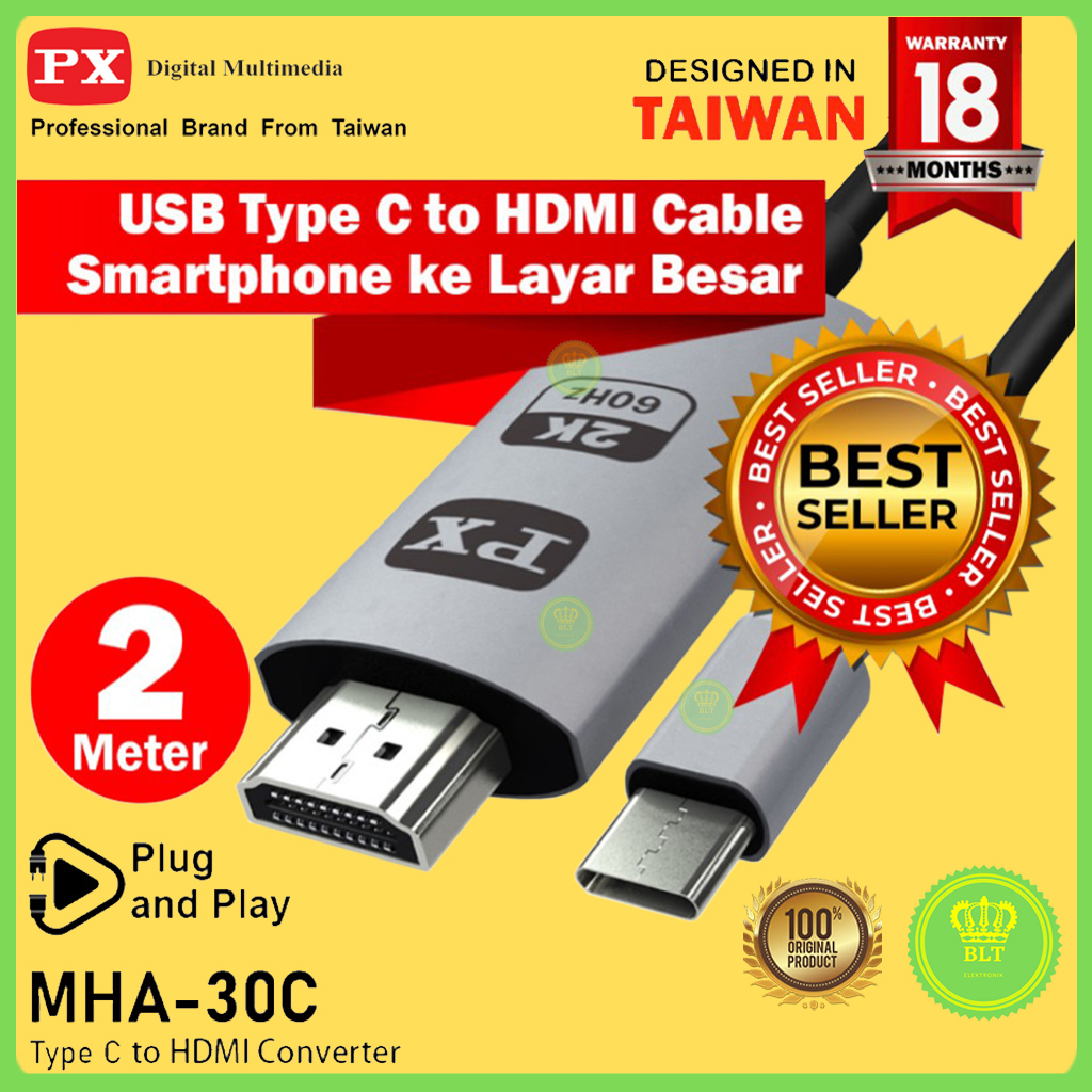 Kabel MHL USB Type C to HDMI TV Proyektor Converter 2M PX MHA-30C