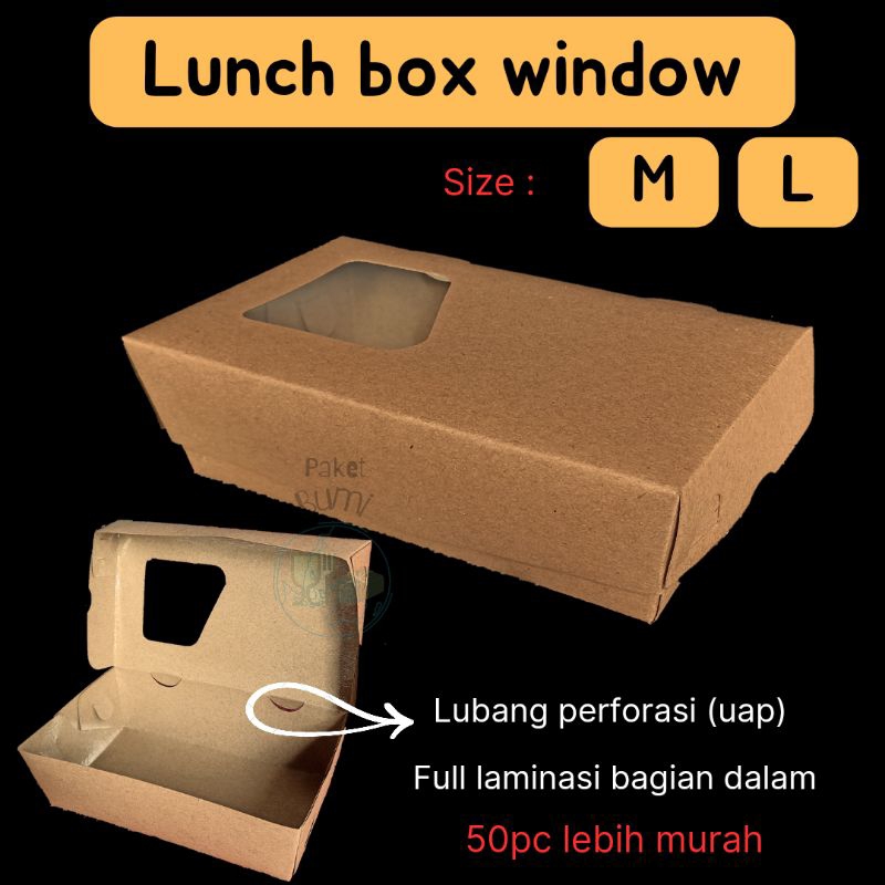 lunch box window paper lunch box size medium large 16x9x5 ukuran 18x11x5 box nasi catering dus wadah
