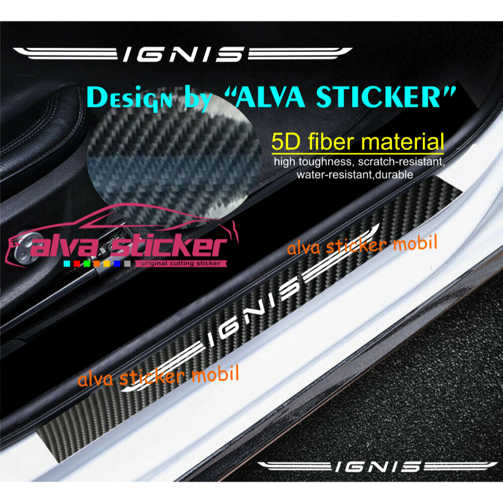 premium sticker karbon 5d pijakan pintu mobil suzuki ignis all tipe ignis 4pcs stiker karbon 5d