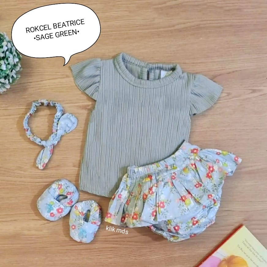 Setelan Baju Anak Bayi Perempuan Atasan Dan Rok Celana Motif Angel Free Sepatu Dan Headband Estimasi Usia 0-6 Bulan