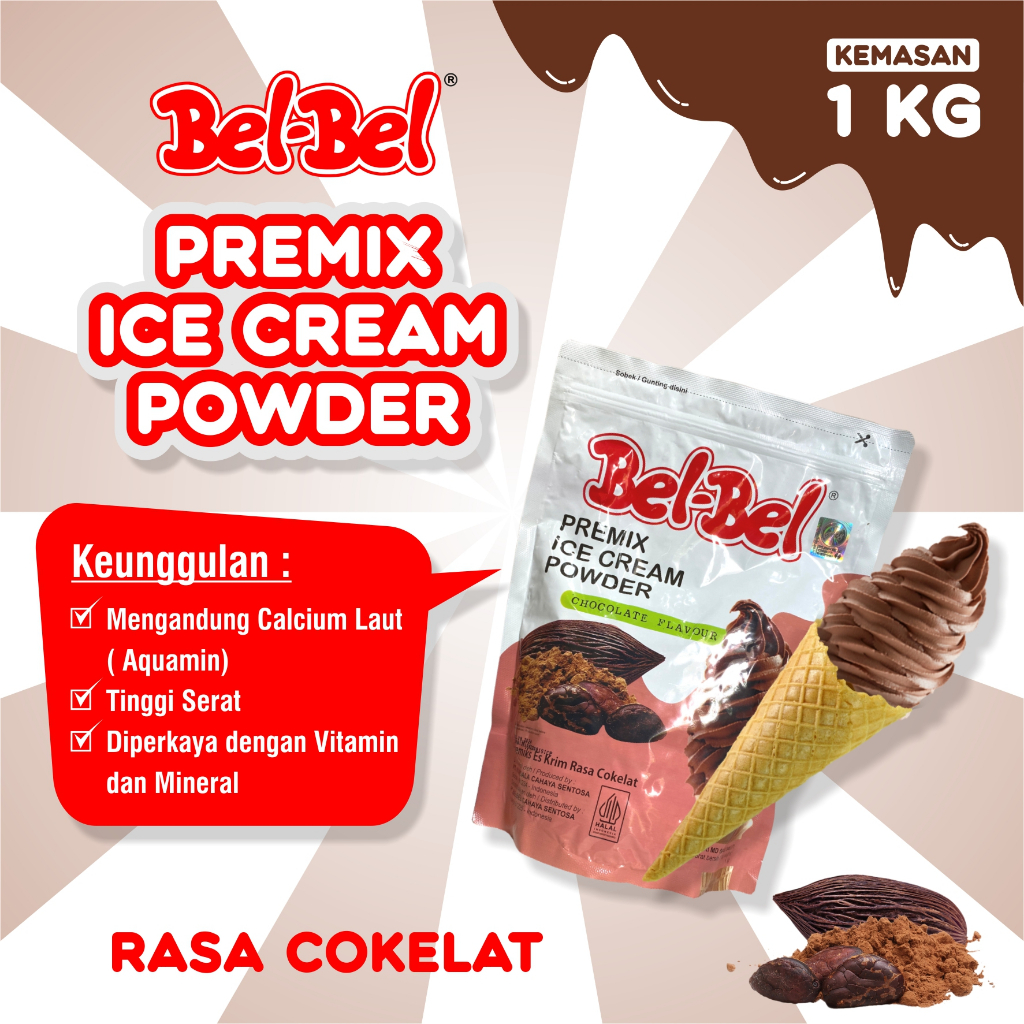 

Soft Ice Cream Belbel Rasa Coklat Kemasan 1 Kg | Bubuk Ice Cream BPOM | Halal