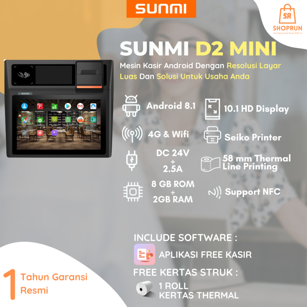Mesin Kasir Android Desktop SUNMI D2 POS / OLSERA / QASIR - D2 MINI
