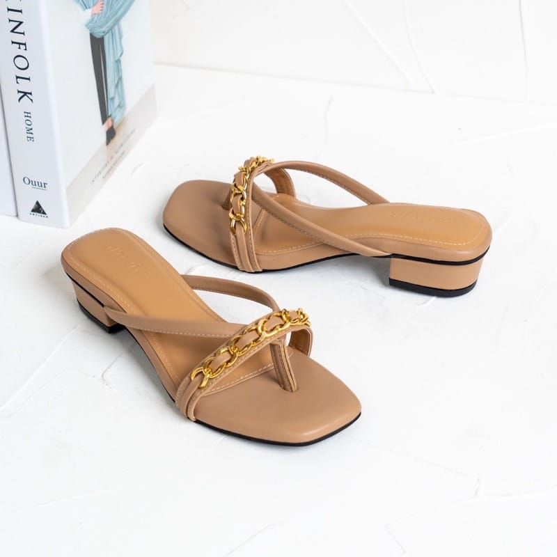 sandal heels wanita hak 3cm GITA variasi rantai anyam