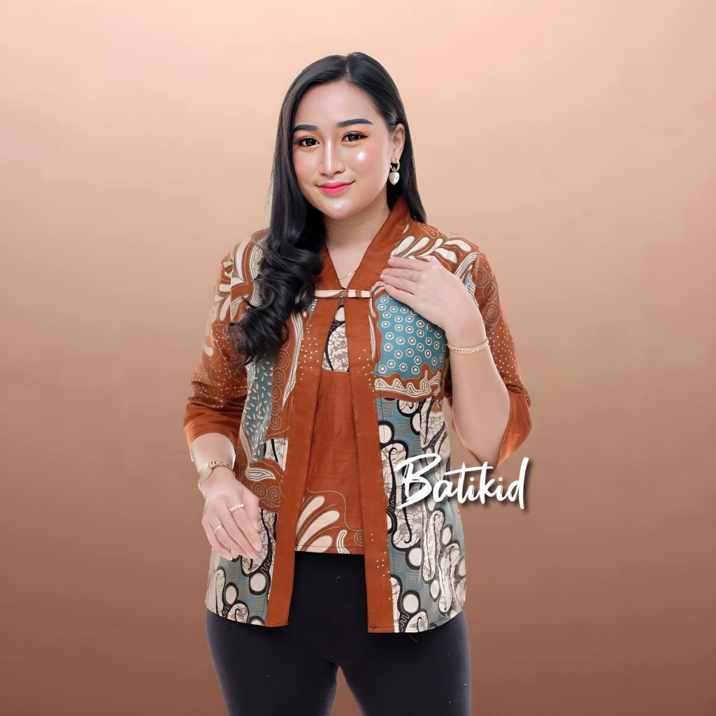 Batikid - Atasan Batik Wanita - Blouse Bolero Kekinian - Bianca Coklat