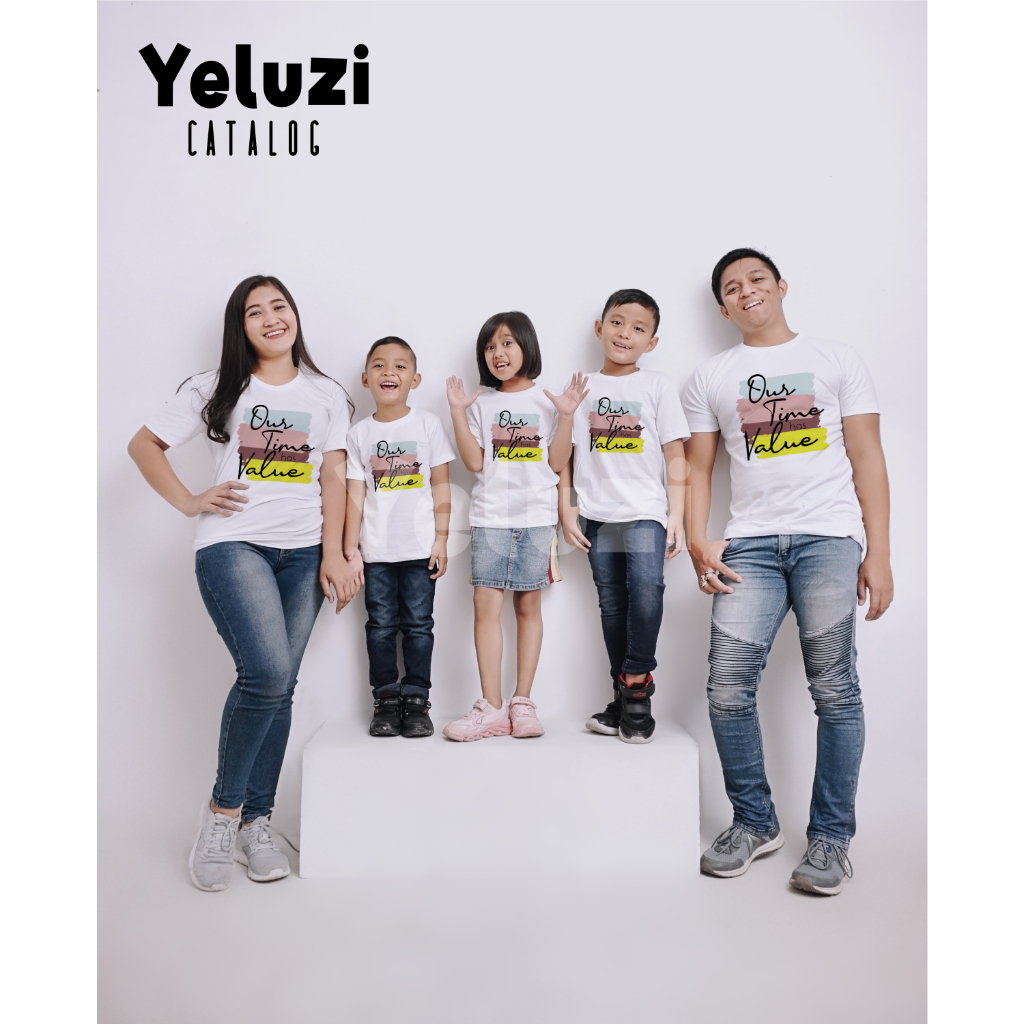 Baju Sarimbit Couple Keluarga Kaos Oblong Our Time Has Value - Putih - YELUZI