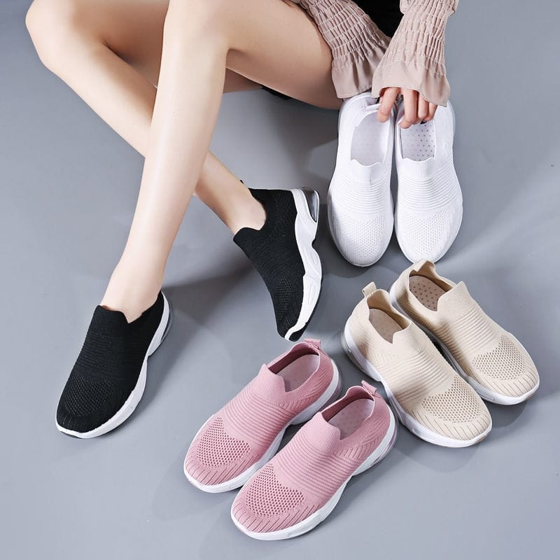 TOPGROSIR “FREE BOX” LV0046 Sepatu Slip On Wanita Import Sport Shoes Korea Sepatu Rajut Wanita