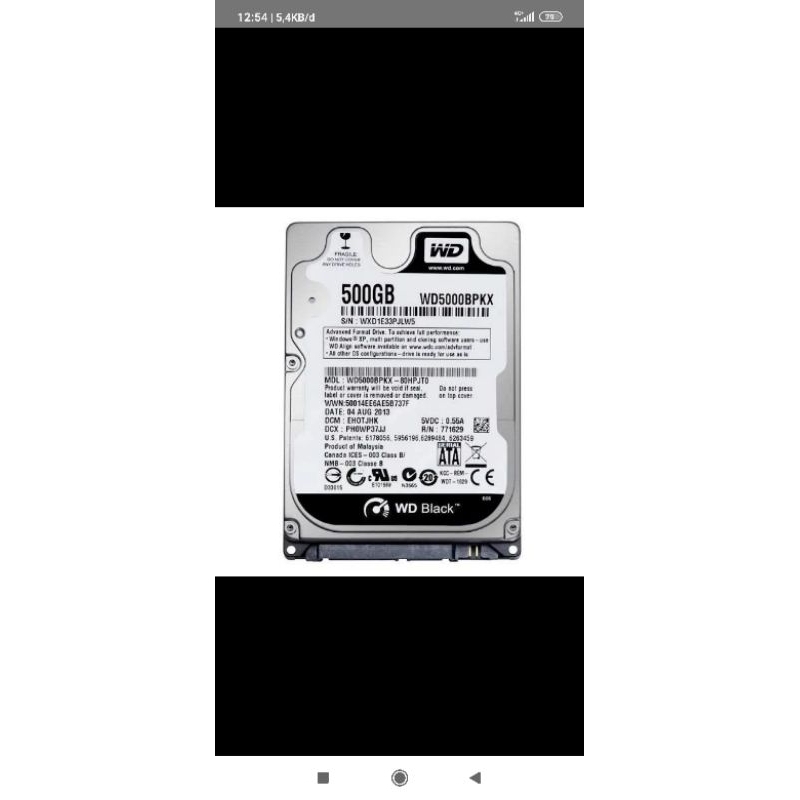 Hardisk WD black 500 GB 2.5 Sata