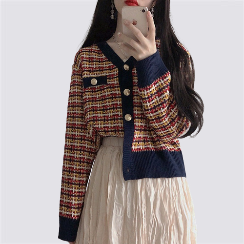 XIAOZHAINV Korean Style Lengan Panjan Rajut Cardigan Crop Top Wanita 6964