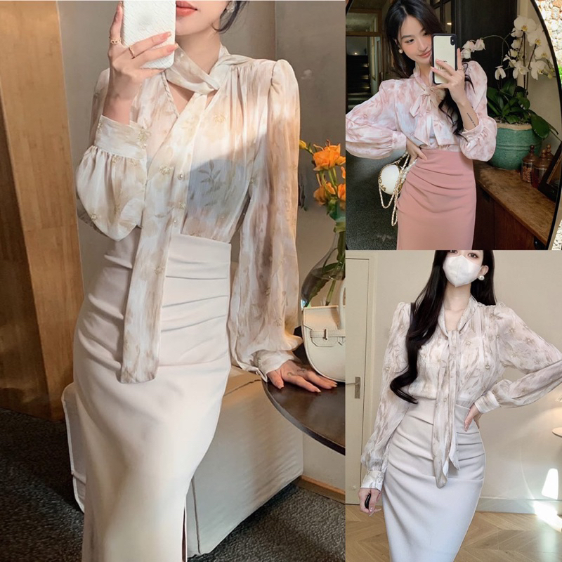 SET0974 TABITA KOREAN STYLE VINTAGE SETELAN KEMEJA ROK SEXY CANTIK KANTOR