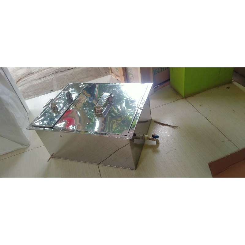 tong mie ayam kotak + keran pembuangan air/tong mie kocok ukuran 35x45cm + keran pembuangan air