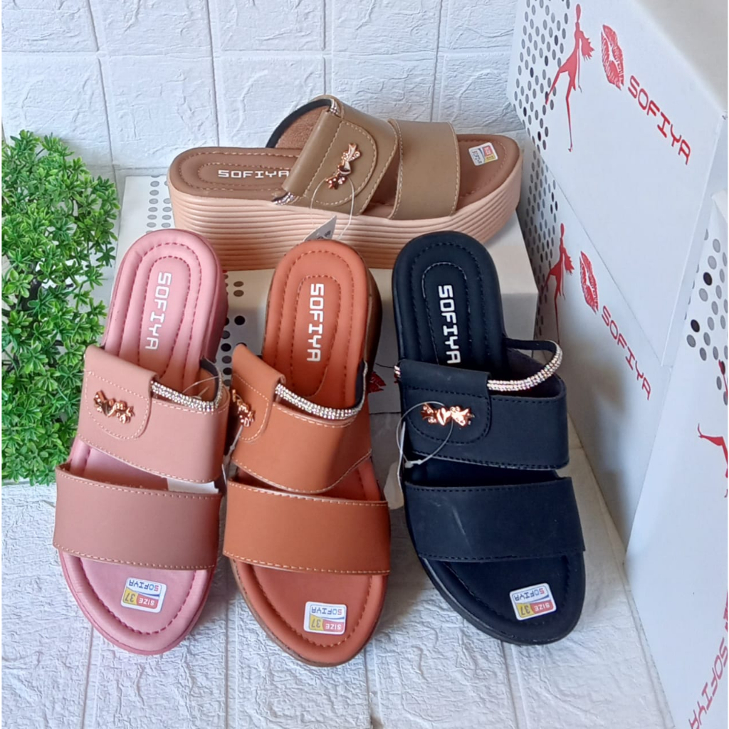 Sandal Wedges wanita hak tinggi selop model kekinian sofiya