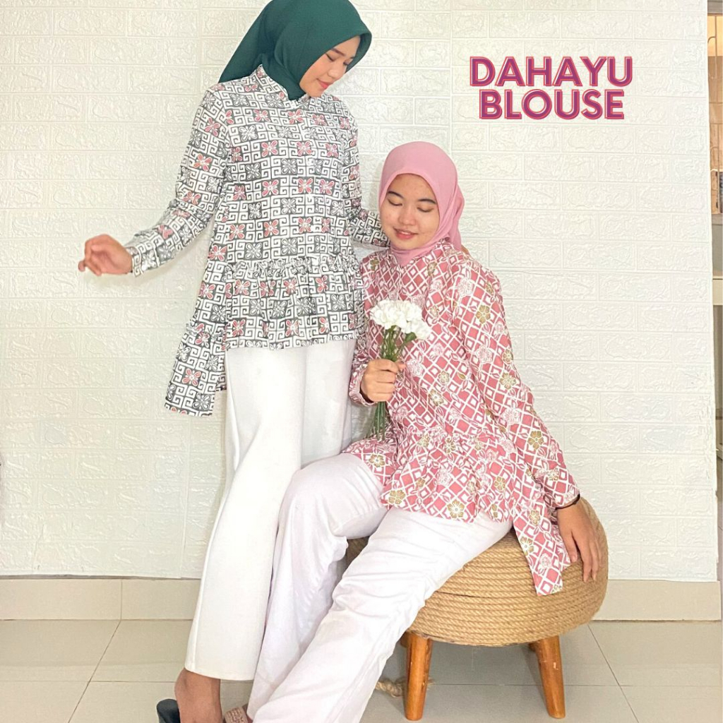 DAHAYU BLOUSE Atasan Kemeja Batik Kerja Kantor Wanita Print Katun Soft Pastel Busui Modis Modern Kekinian