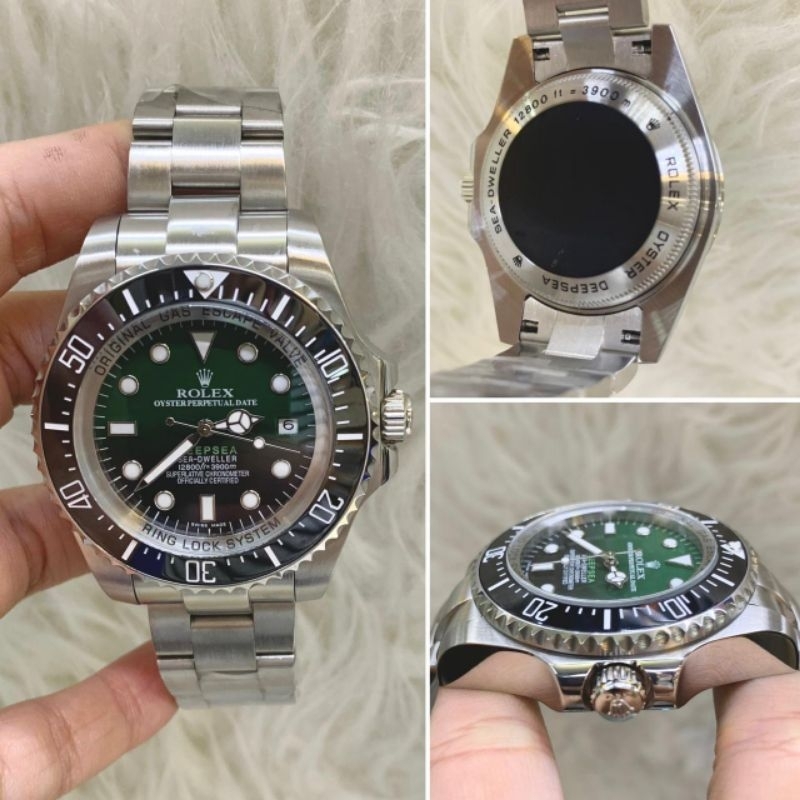 JSR 2122 JAM TANGAN PRIA ROLEX DEEPSEA SILVER PLAT HIJAU MATIC STAINLESS SUPER PREMIUM