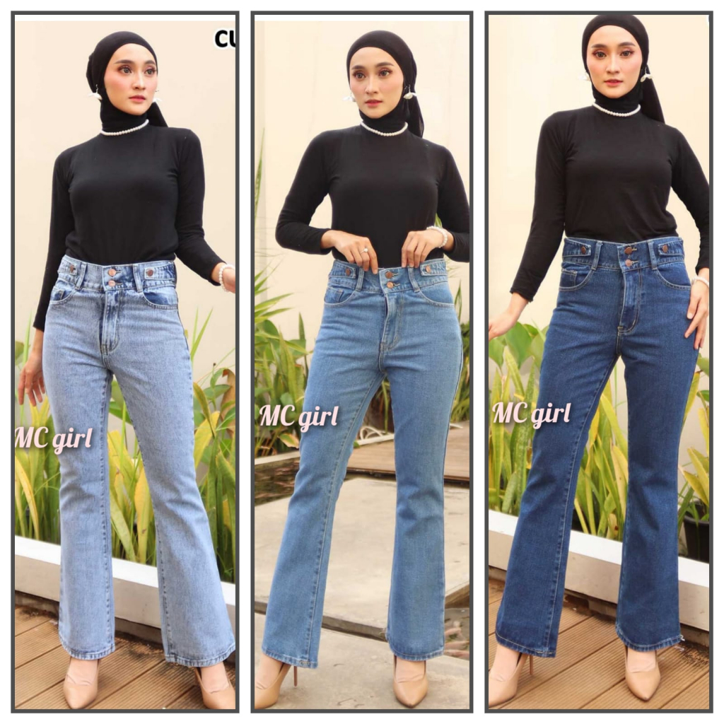 ( Size 27 - 30 ) MC girl - Cutbray High Waist Jeans Kancing Dua Wanita / Celana Jeans Cutbrai Pinggang Tinggi Kancing 2 Cewek / Cutbrey HW / Cutbrei Haiwes Denim / Highwaist Cutblay