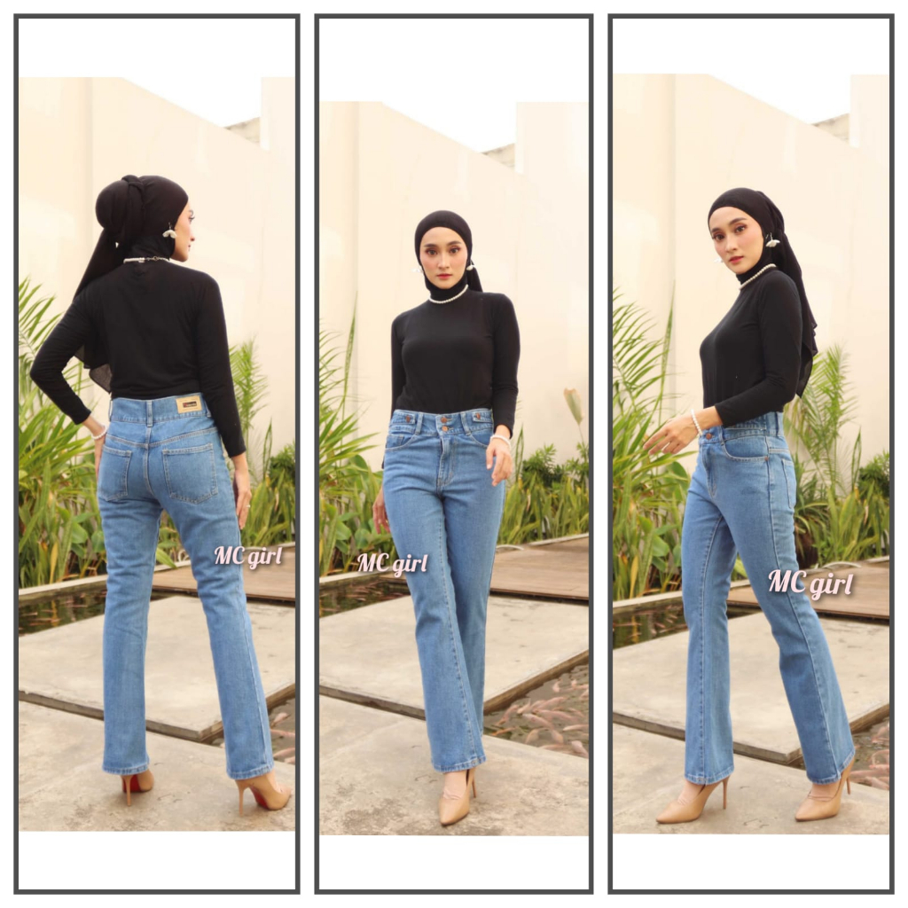 ( Size 27 - 30 ) MC girl - Cutbray High Waist Jeans Kancing Dua Wanita / Celana Jeans Cutbrai Pinggang Tinggi Kancing 2 Cewek / Cutbrey HW / Cutbrei Haiwes Denim / Highwaist Cutblay