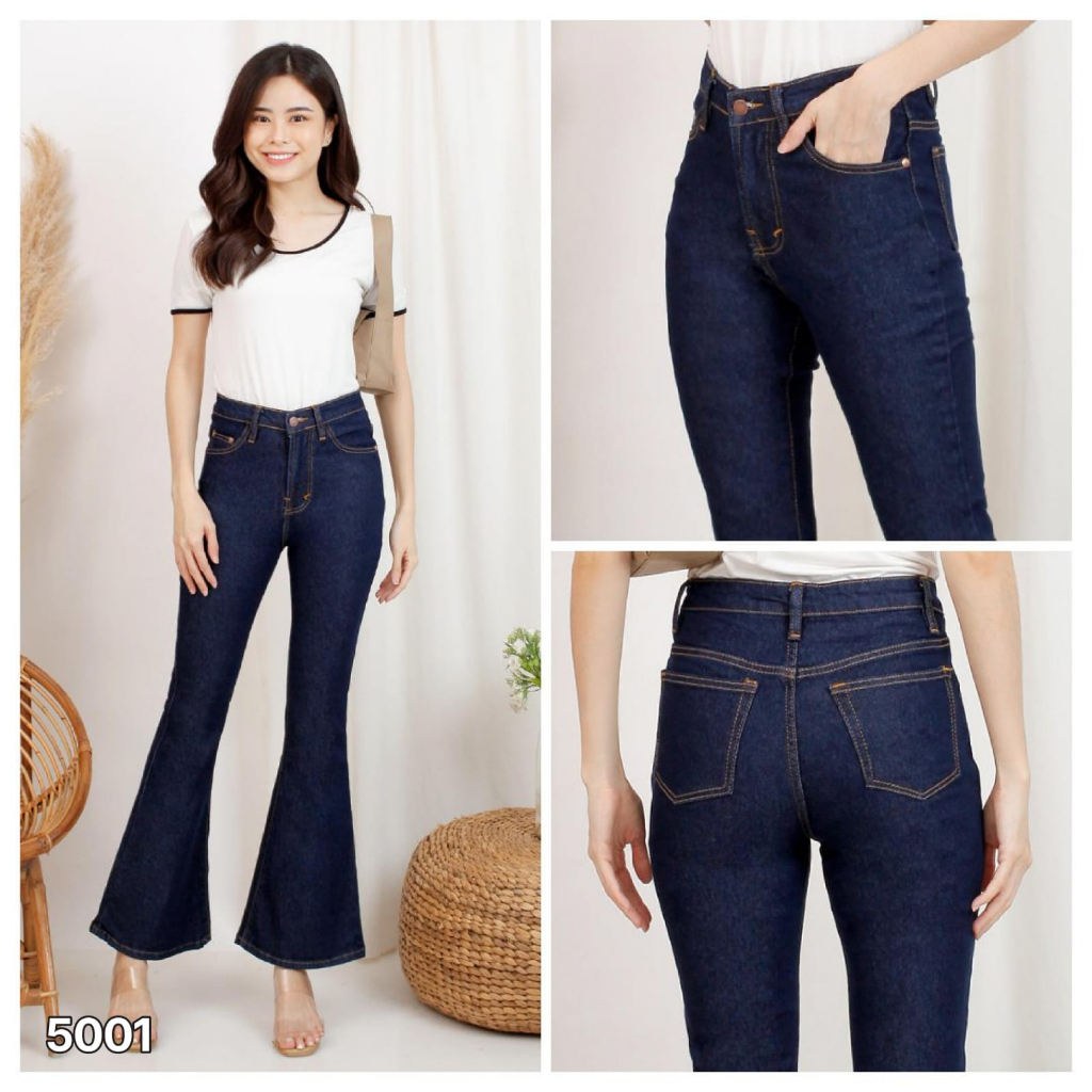 CASVINEJEANS || Celana Jeans Wanita Cewek Highwaist Cutbray Stretch Jeans