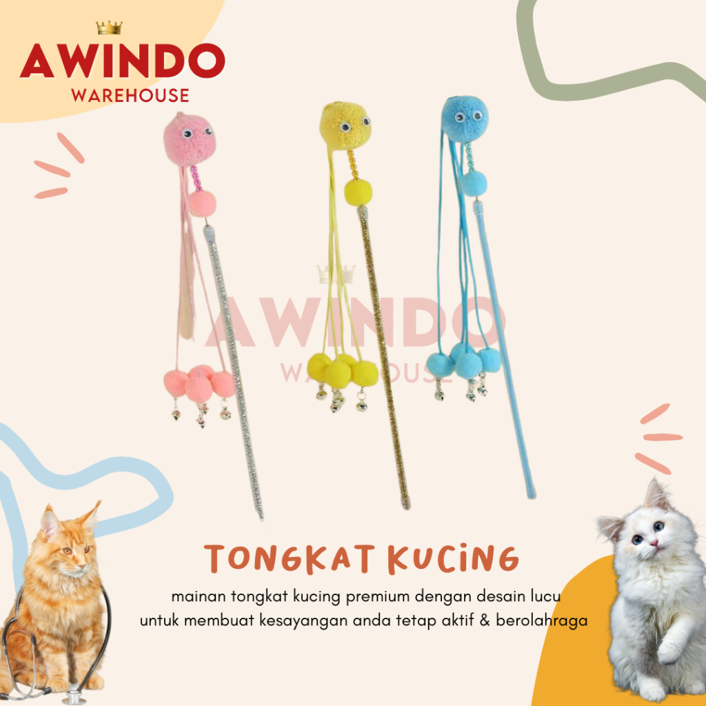 TONGKAT MAINAN KUCING MOTIF 12 WAND - Premium Mainan Tongkat Bulu Kucing Lonceng Interaktif Stick Chaser