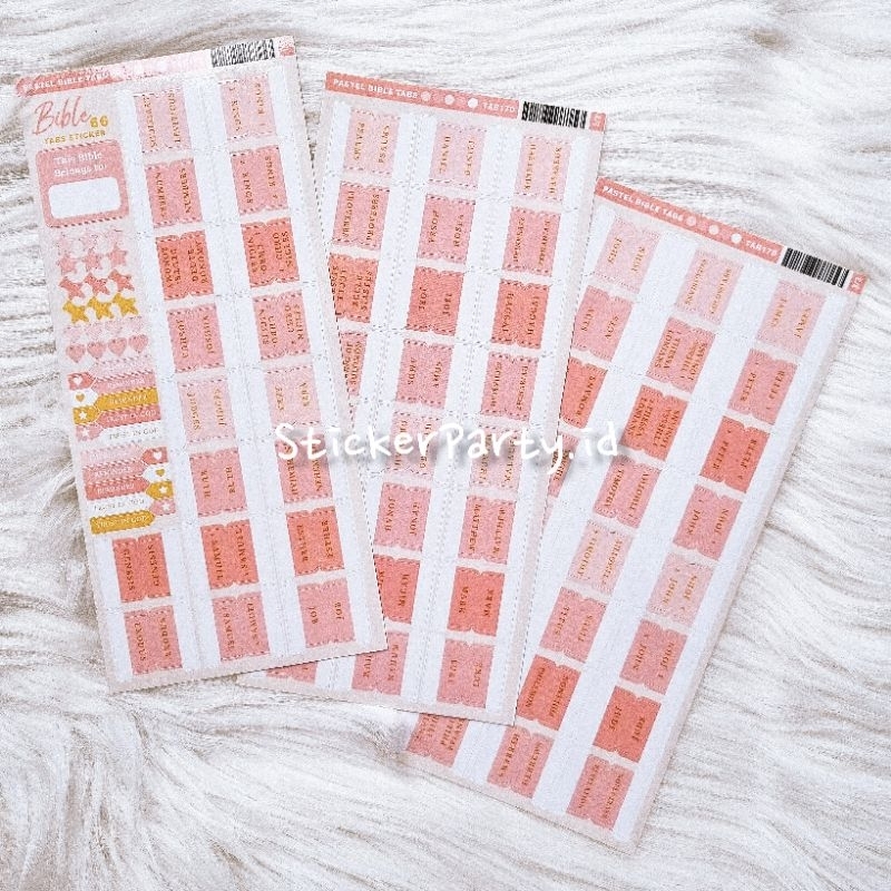 

[Sticker Party] Stiker File Tab Nama Bible Alkitab Pembatas Buku Index Bahasa Inggris 66 Nama Kitab Warna Pink Merah Muda TAB17 TAB17D