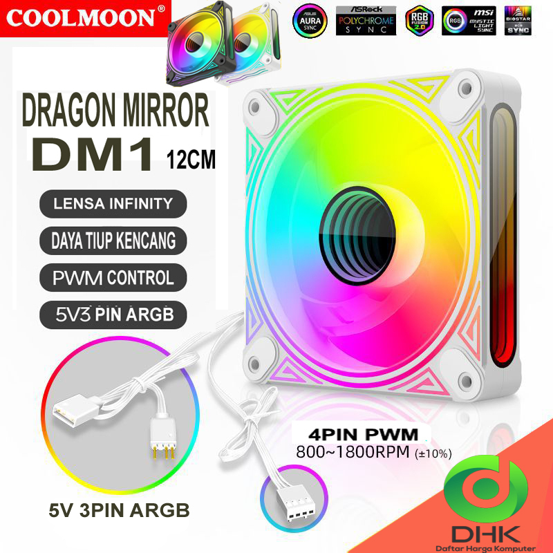 FAN COOLMOON ARGB DRAGON MIRROR DM1 12CM kipas ARGB PWM INFINITY LENSE