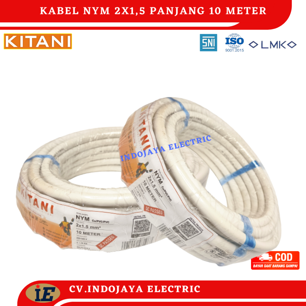 Kabel Listrik NYM 2x1.5 Panjang Kabel 10 meter Kabel Cabang 2 Kabel Sni