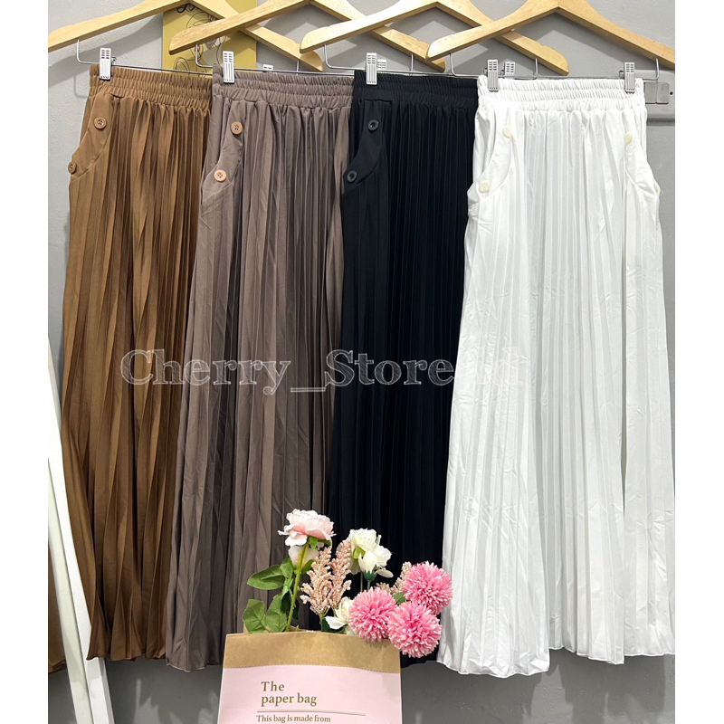 Cherry_KD03 Rok plisket pocket wanita / rok panjang wanita / rok wanita korean style