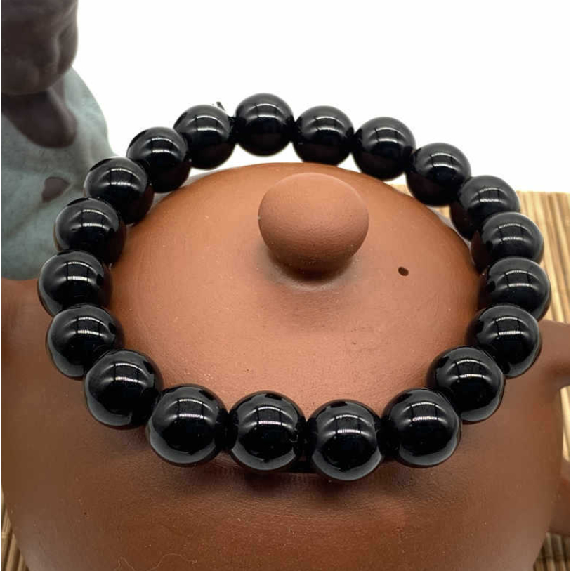 Gelang batu alam hitam kesehatan giok akik retro casual pria wanita ONYX - 8Mmm10mm hoki keberuntungan jade