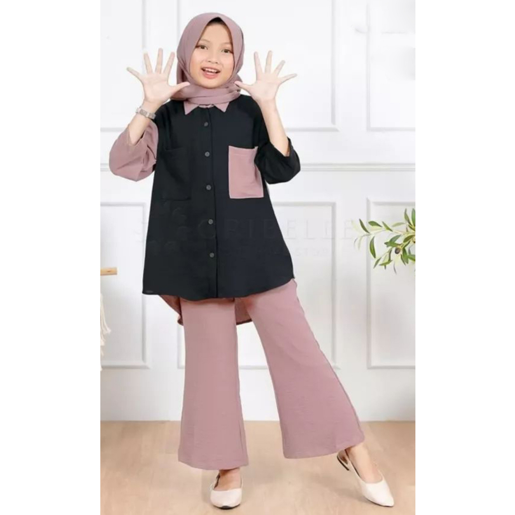 TERBARU ONE SET POLOS ANAK PEREMPUAN TANGGUNG BAHAN CRINKLE AIRFLOW FREE HIJAB